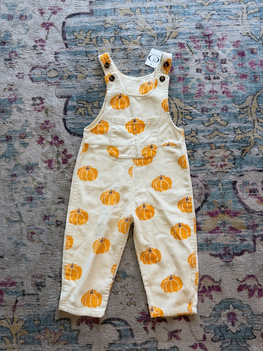 MiniOlie Baby Pumpkin Corduroy Overalls 2-3T Cream Fall Halloween NWT 90cm